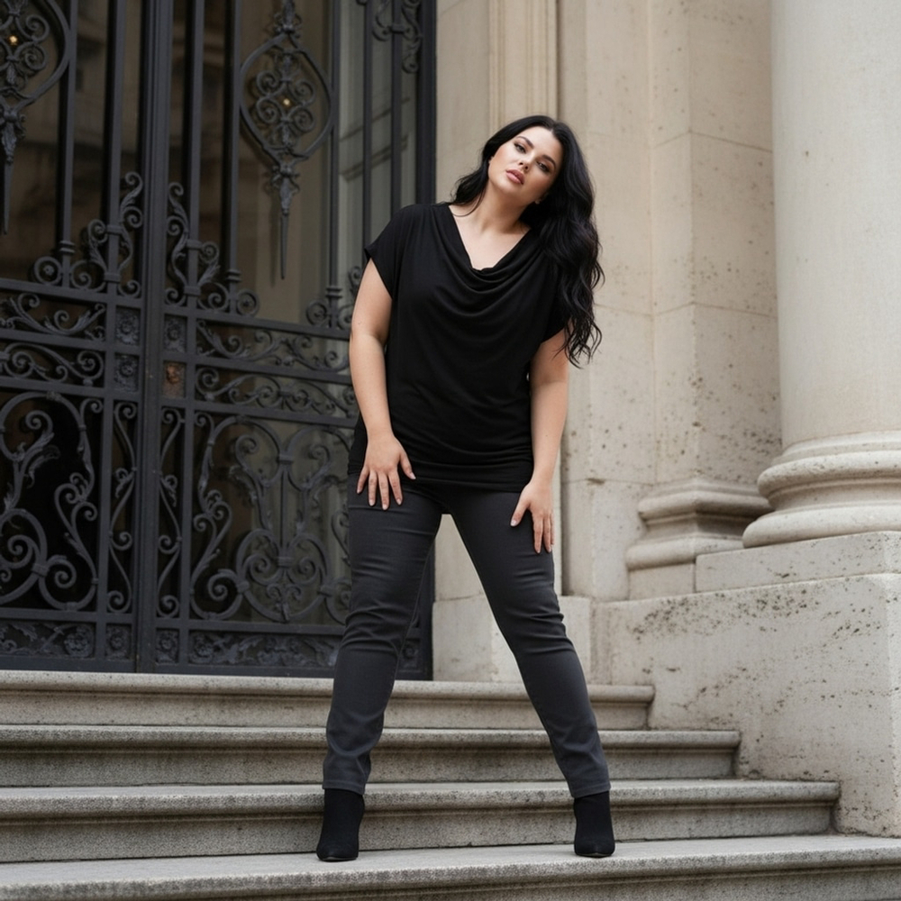 Plus Size Black Whimsigoth Goth Punk Workwear slouch neck tee